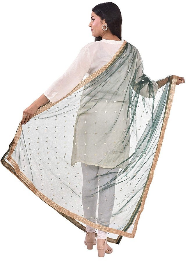 themilestocks TMS Woman's Embellished Net Dupatta Scarf Shawl Wrap Soft Indian Bridal Wedding (Green), 87 Inches X 44 Inches || 220 cm X 112cm - Image 2